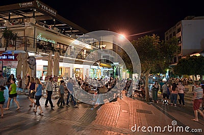 CRETE,HERAKLION-JULY 24: Nightlife in Heraklion on the Lions Square on July 24,2014 on the Cete island, Greece.