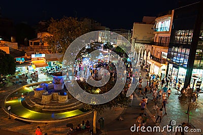 CRETE,HERAKLION-JULY 24: Nightlife on Lions Square on July 24,2014 in Heraklion city on the Crete island, Greece.