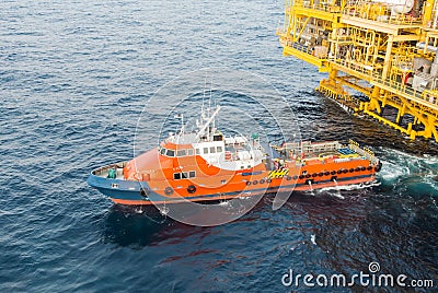 Crew boat and oil platform yellow color