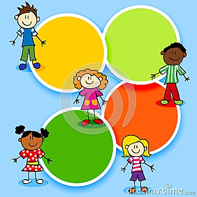 Crianças dos desenhos animados e círculos de cor