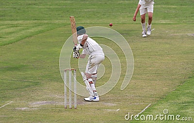 Cricket school boy is attacking the ball
