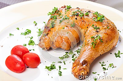 Crispy roasted chicken quarter