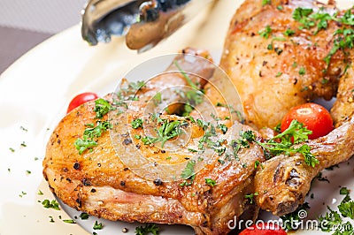 Crispy roasted chicken quarter