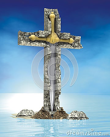 Cross sword stone