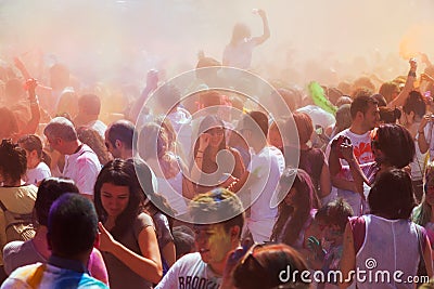 Crowd at Festival of colors Holi Barcelona