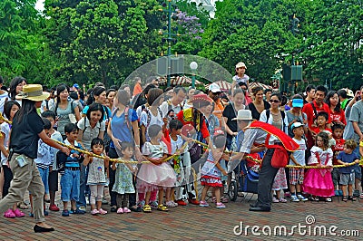 Crowd of people at disney land, hong kong