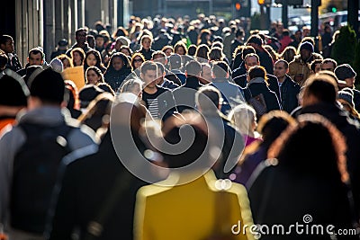 Crowd of people walking on city street