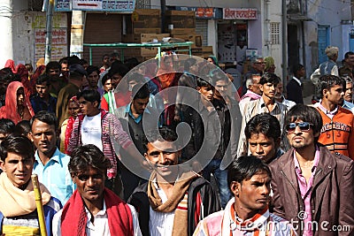 Crowd of people walking at Pushkar