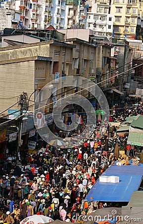 Crowded, busy scene at market on Viet Nam Tet ( Lunar New Year)