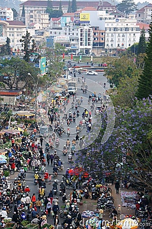 Crowded scene with crowd of people go to market