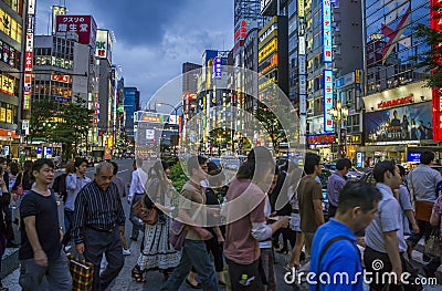 Crowds of people at a Crossing in Shinjuku, Tokyo, Japan.