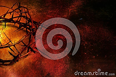 Crown of thorns on red and gold grunge background