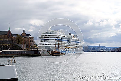 Cruise ship anchored in harbour Oslo, Norway