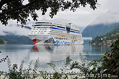 Cruise ship anchored in Ulwik fjord