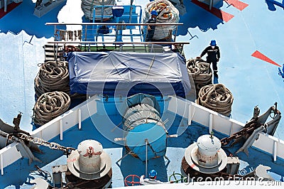 Cruise ship anchoring machinery on the deck