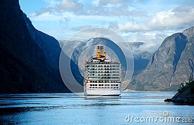 Cruise ship on fjord in Norway