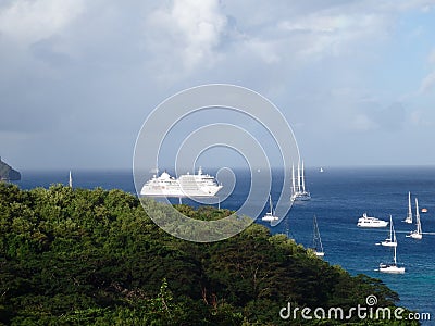 Cruise ships and yachts at anchor