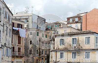 Crumbling buildings in Corfu