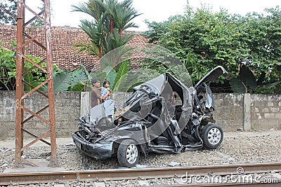 Crushed Cars Hit by A Train