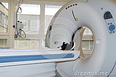 CT machine in the hospital room and windows