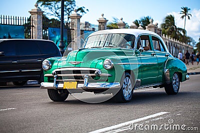 Cuba american Oldtimer drive on the street