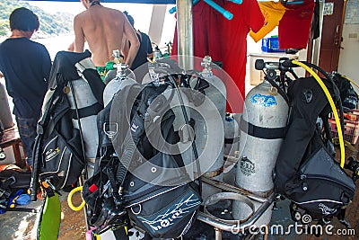 Cuba diving equipment on a boat