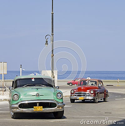 Cuban cars near the sea in Havana