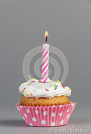 Cupcake with cream and candle