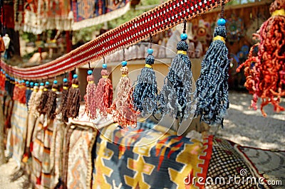 Curtain with colored strings in a turkish market