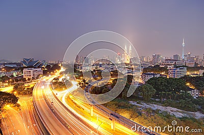 Curving Road Towards Kuala Lumpur at Night