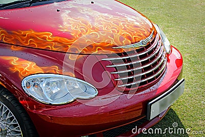 Custom flames on car bonnet