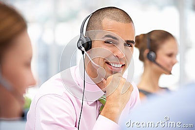 Customer service representative helping customer