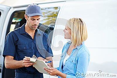 Customer Signing For Delivery From Courier