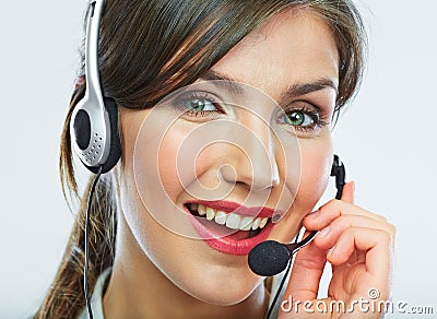 Customer support operator. Woman face.