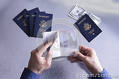 Customs or border official checking a passport