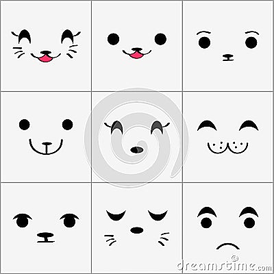 Cute animal faces set