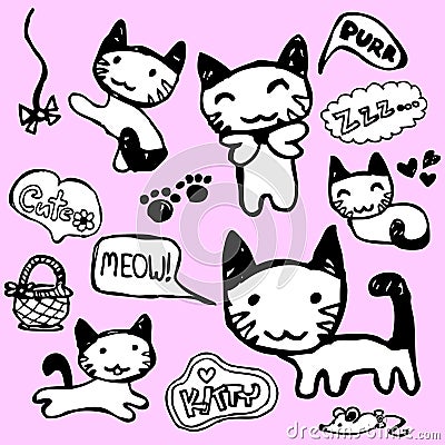 Cute kitty hand drawn set