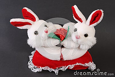 Cute white toy bunnies