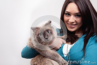 Cute woman and funny cat