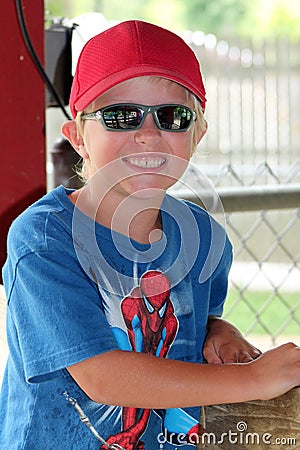 Cute young boy in a spiderman shirt