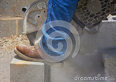 Cutting Cinder Block Stock Image - Image: 10101991