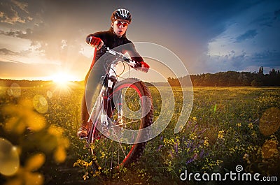 Cycling in the beautiful meadow