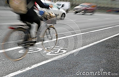 Cyclist in bicycle lane