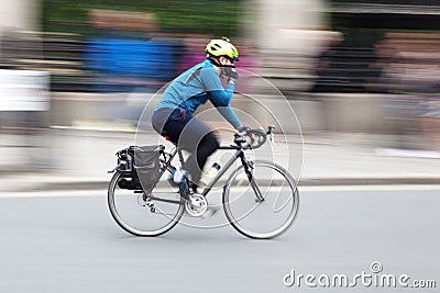 Cyclist in the city in motion blur