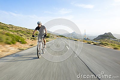 Cyclist man riding mountain bike