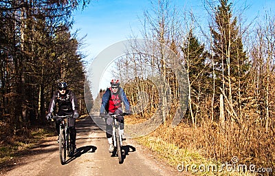 Cyclists or bikers on bike path