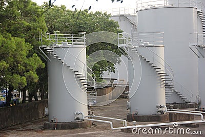 Cylindrical storage tanks in the factory