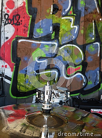 Cymbal with graffiti reflection