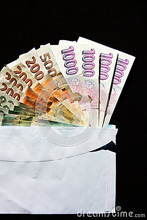 Czech money in an envelope