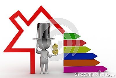 3D Magic Man With Dollar With Bar Graph